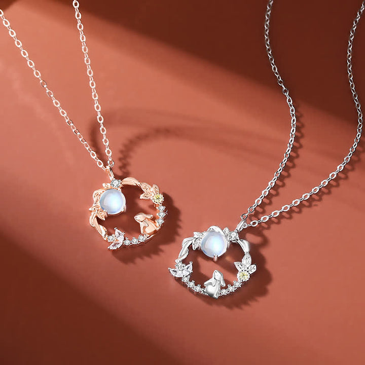 925 Sterling Silver Year of the Rabbit Moonstone Moon Flower Pattern Necklace Pendant Bracelet Earrings - image 4