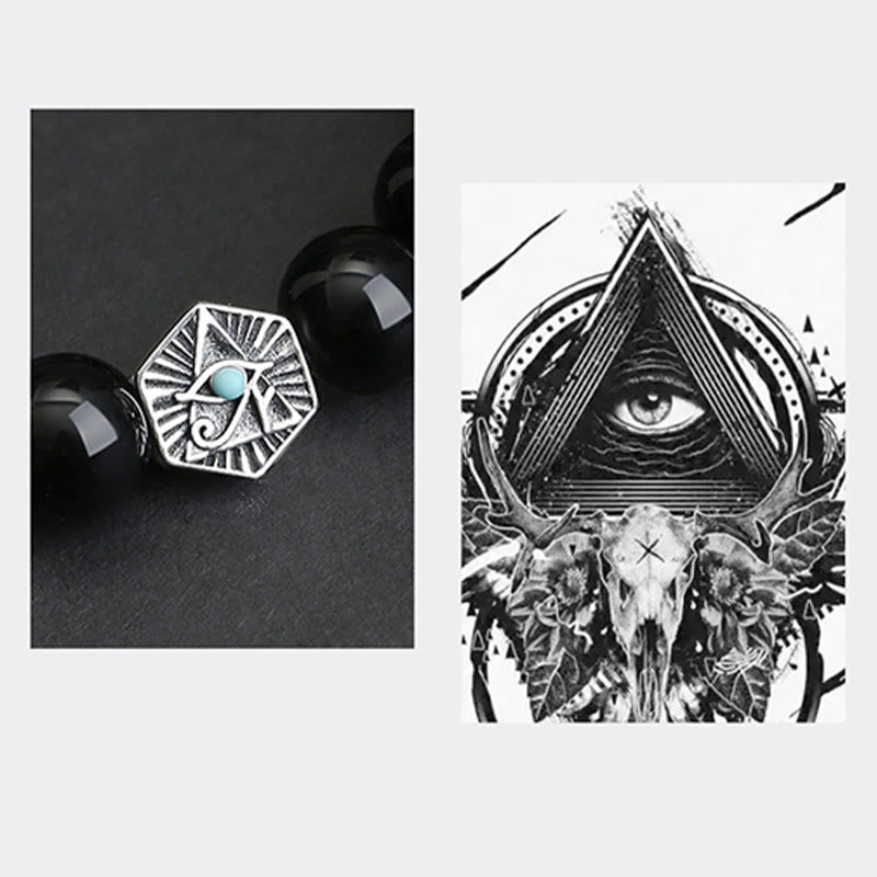 Buddha Stones 925 Sterling Silver Black Obsidian Tiger Eye Eye of Providence Purification Bracelet - image 4