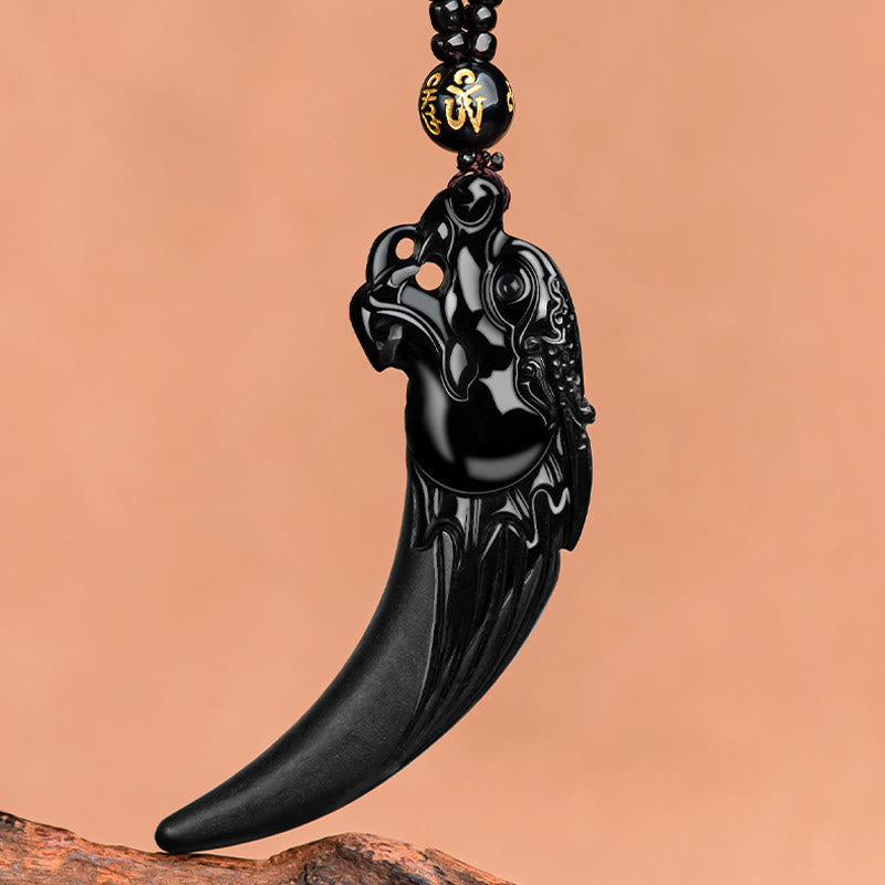 Buddha Stones Natural Black Jade Chinese Zodiac Dragon Tooth Pattern Protection Necklace Pendant - image 5