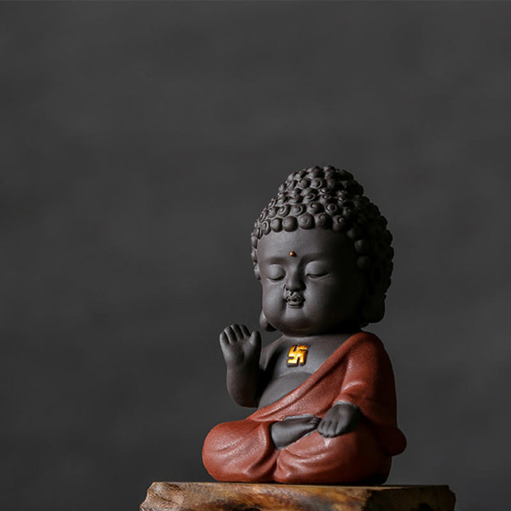 Buddha Stones Small Buddha Serenity Purple Clay Home Desk Decoration - image 5