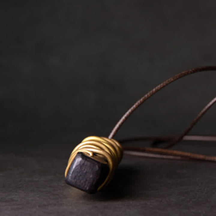 Buddha Stones Tibet Ebony Wood Copper Balance Peace Necklace Pendant - image 10