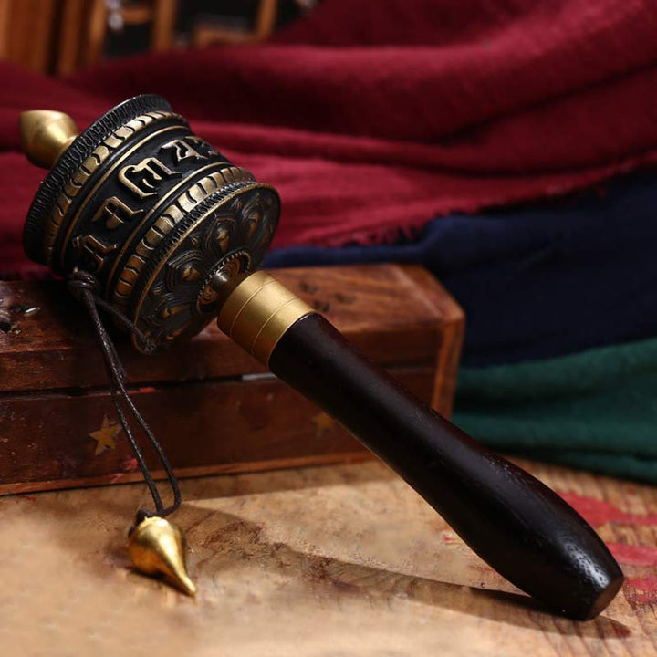 Tibetan Prayer Wheel Six True Words Copper Meditation Decoration - Black - image 5