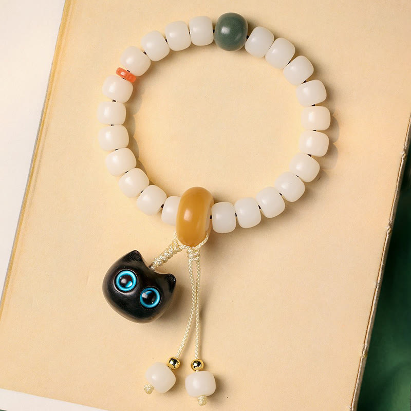 Buddha Stones Natural Bodhi Seed African Blackwood Lovely Cat Charm Peace Harmony Bracelet - image 7