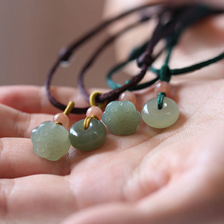 Natural Round Jade Peace Buckle Lotus Abundance String Necklace Pendant - image 14