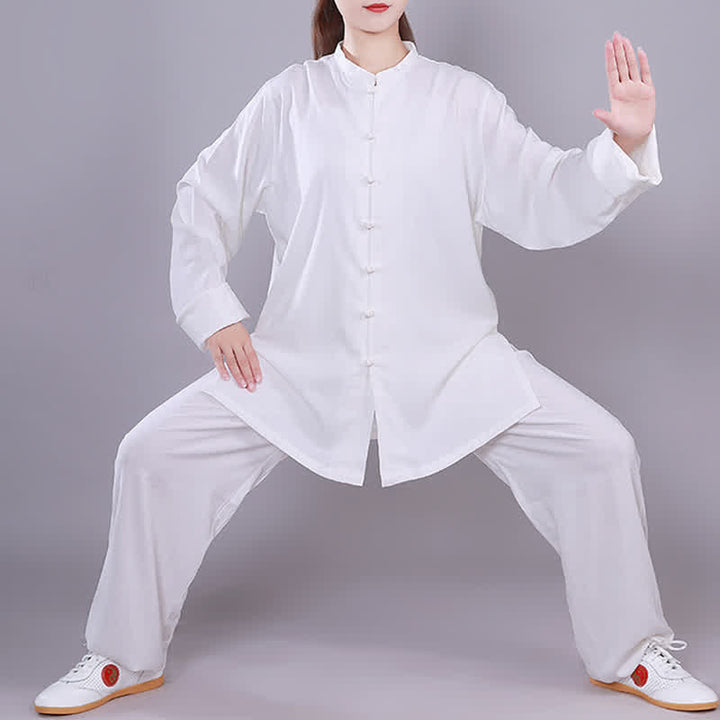 Tai Chi Qigong Meditation Prayer Spiritual Zen Practice Unisex Cotton Linen Clothing Set - White - Long Sleeve - US14，UK/AU18，EU46 (3XL)  - image 8