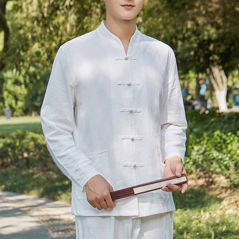 Spiritual Zen Practice Yoga Meditation Prayer Clothing Cotton Linen Men's Set - White - US/UK/AU48，EU58 (6XL) - image 8