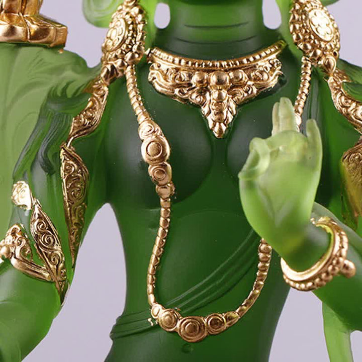 Bodhisattva Green Tara Handmade Liuli Crystal Art Piece Protection Home Office Statue Decoration - image 9