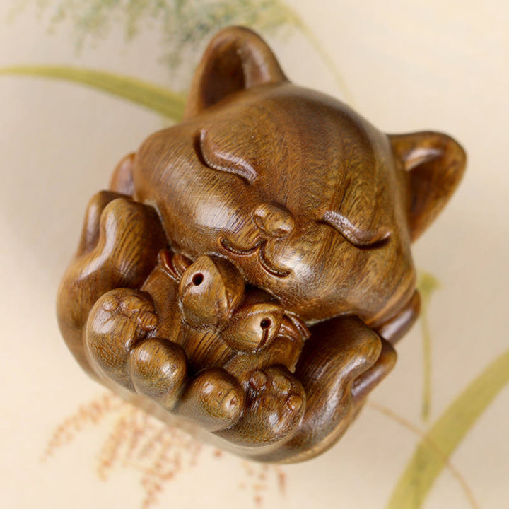Buddha Stones Mini Nine Tailed Fox Ivory Fruit Sandalwood Green Sandalwood Blessing Decoration