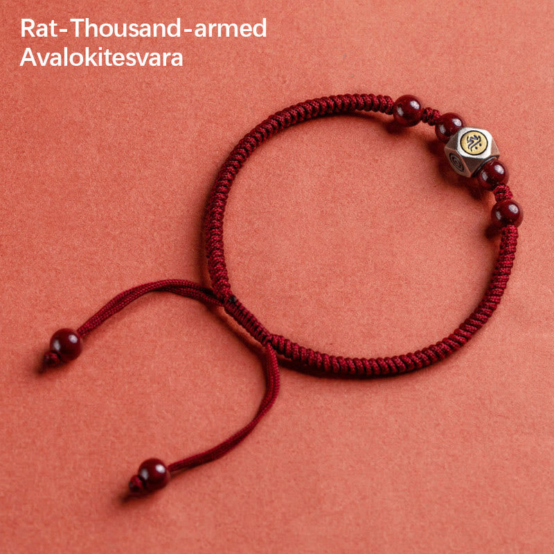 Buddha Stones 925 Sterling Silver Chinese Zodiac Natal Buddha Cinnabar Calm Bracelet - Rat-Thousand-armed Avalokitesvara - Red(Wrist Circumference 14-18cm) - image 1