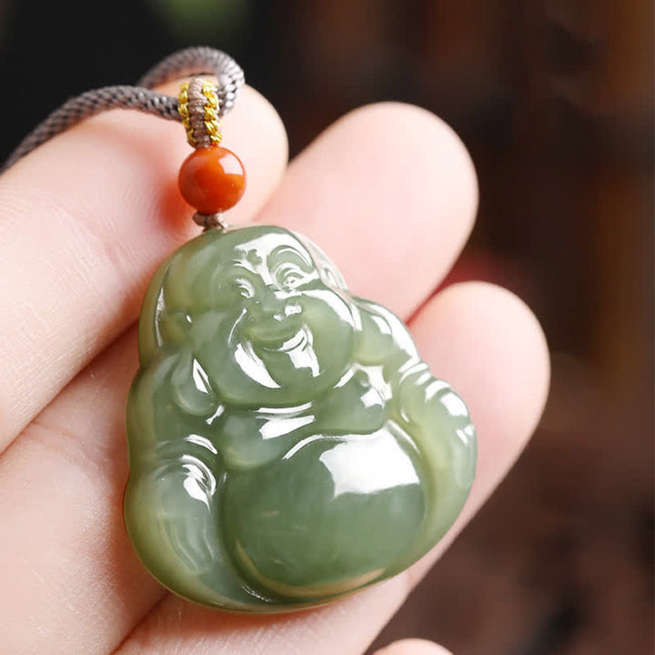 Laughing Buddha Hetian Jade Abundance Necklace String Pendant - image 3
