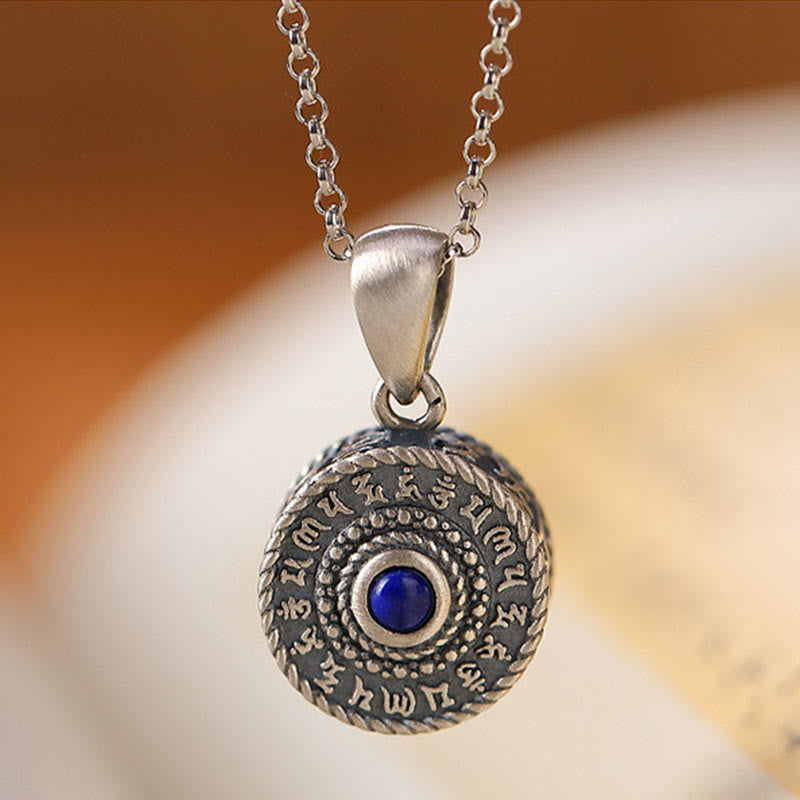 Buddha Stones 925 Sterling Silver Om Mani Padme Hum Lazurite Lapis Lazuli Love Peace Necklace Pendant - image 1