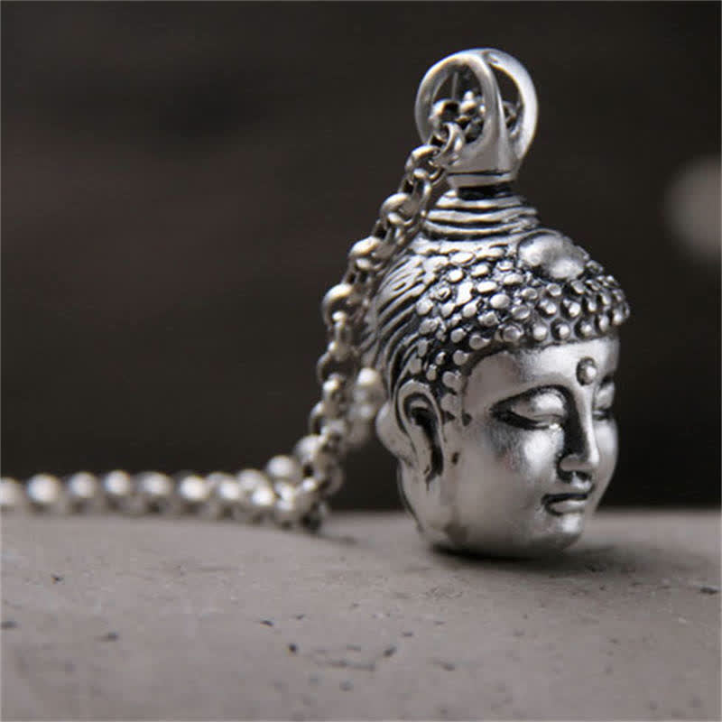 999 Sterling Silver Buddha Demon Serenity Necklace Pendant - image 3