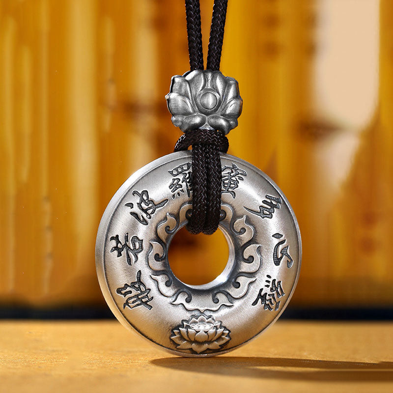 999 Sterling Silver Heart Sutra Lotus Peace Buckle Necklace Pendant - image 5