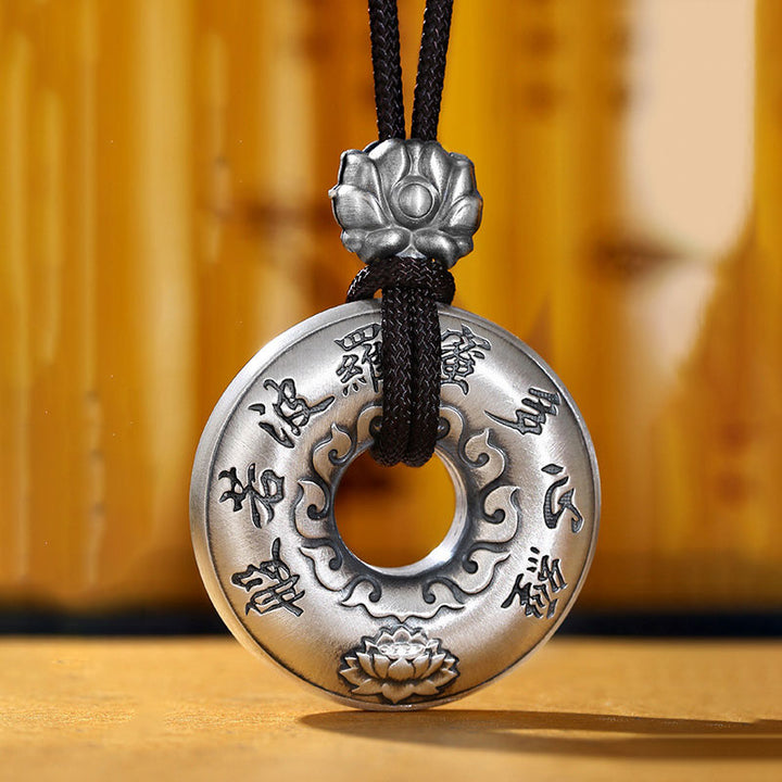 999 Sterling Silver Heart Sutra Lotus Peace Buckle Necklace Pendant - image 5