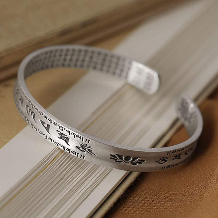999 Sterling Silver Om Mani Padme Hum Lotus Wisdom Bracelet Bangle - Small - image 3