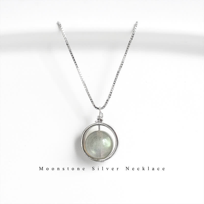 Buddha Stones 925 Sterling Silver Moonstone Love Planet Rotatable Pattern Necklace Pendant - image 2