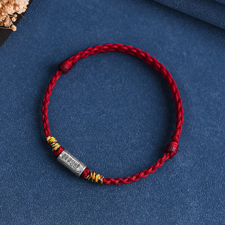Buddha Stones Handcrafted 925 Sterling Silver Everything Goes Well Design Protection Strength Bracelet Anklet - Anklet(Circumference 18-30cm) - Dark Red Rope - image 24