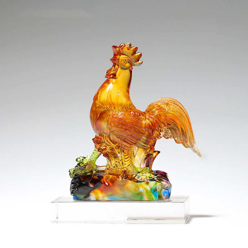 Handmade Liuli Crystal Rooster Art Piece Home Decoration - Small&Base - image 4
