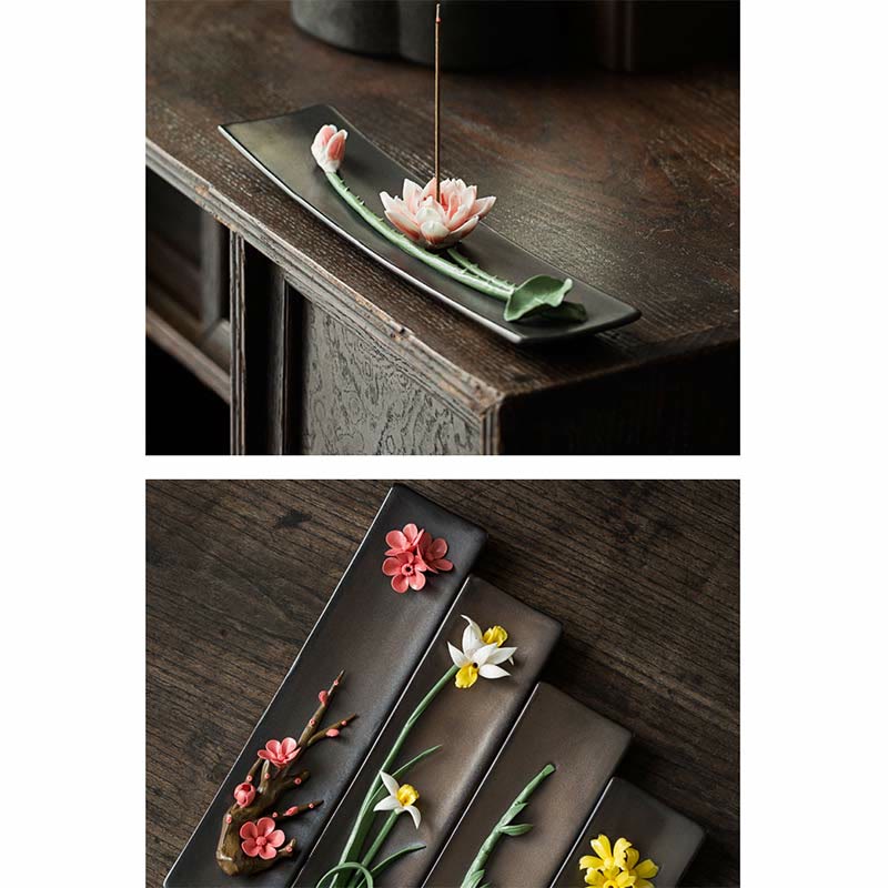 Lotus Peony Rose Flower Ceramic Spiritual Incense Burner - image 20
