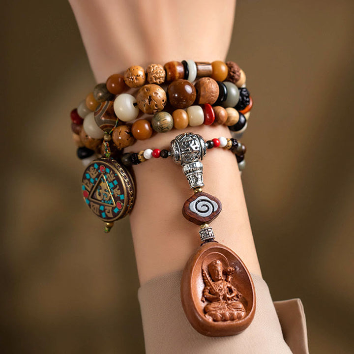 Buddha Stones Tibetan 108 Mala Beads Bodhi Seed Buddha Head Nine Palaces Eight Diagrams OM Wisdom Bracelet