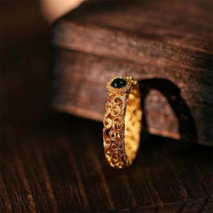 925 Sterling Silver Cyan Jade Success Luck Ring - image 8