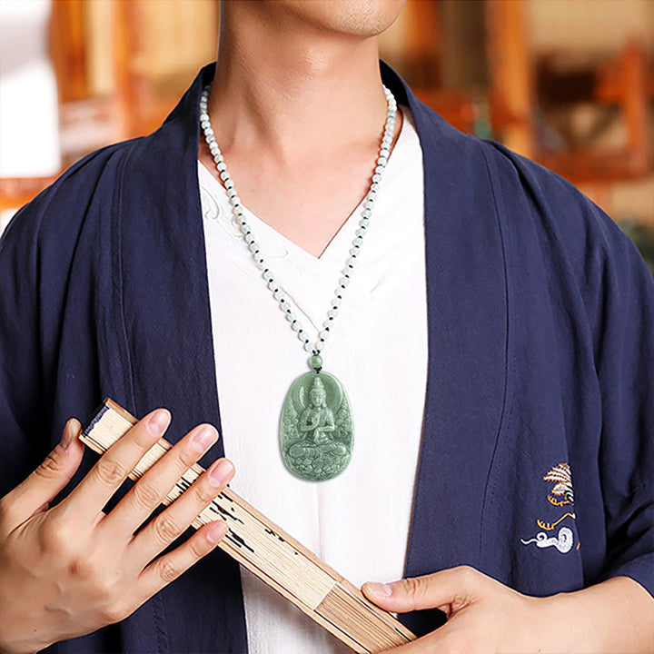 Buddha Stones Natural Jade Avalokitesvara Amulet Wealth Necklace Pendant - image 4