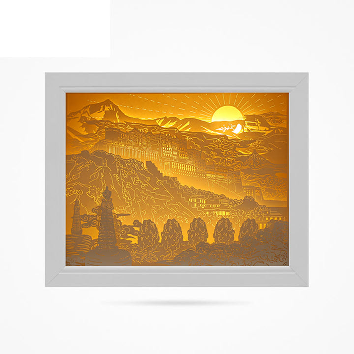 Tibet Potala Palace Paper LED Carving Lamp Art Night Lights Creative LED Table Lamp - Rising Sun - image 14