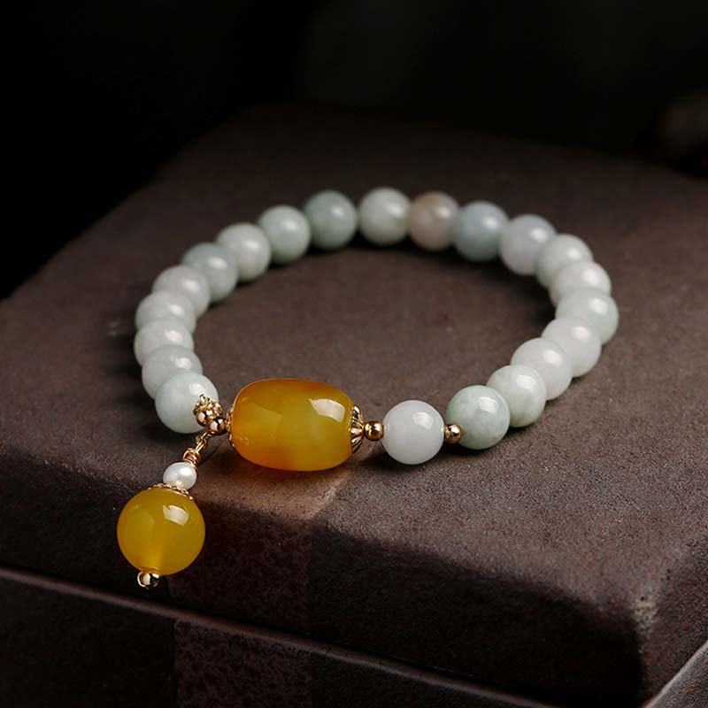 Buddha Stones Natural White Jade Agate Protection Bracelet