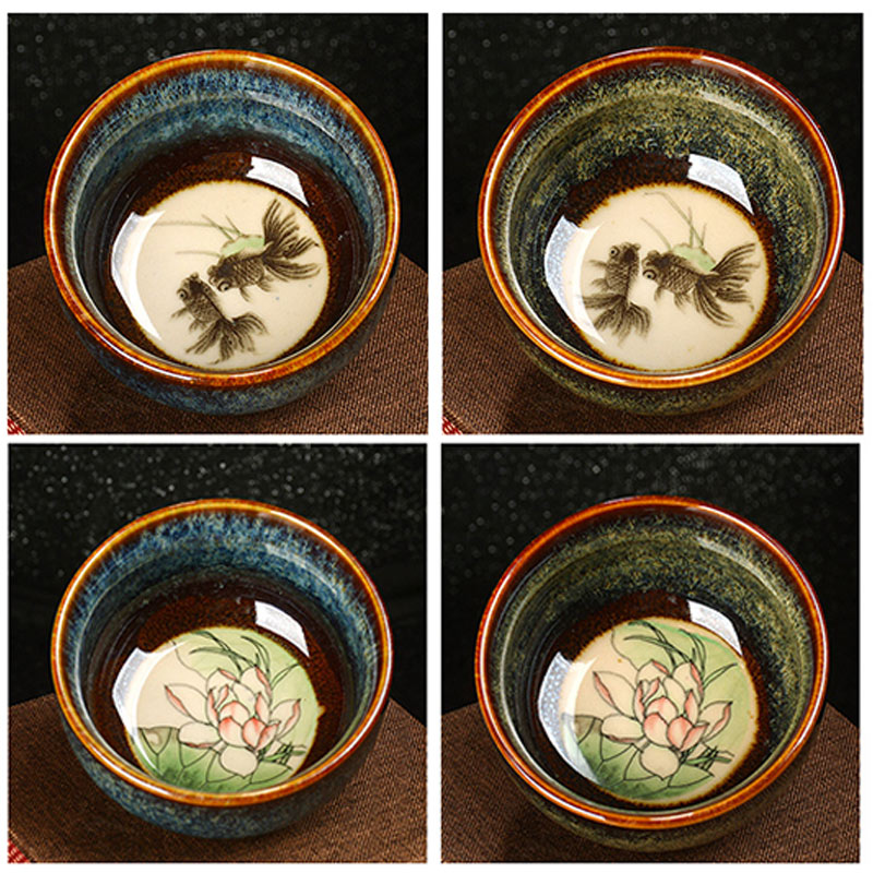 Buddha Stones Lotus Dragon Phoenix Koi Fish Chinese Jianzhan Ceramic Teacup Kung Fu Tea Cup 110ml