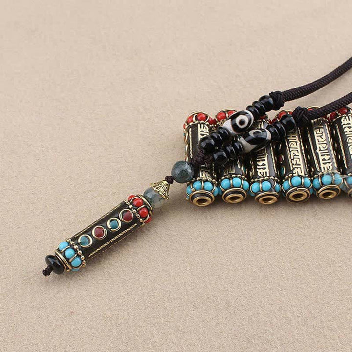 Buddha Stones Tibetan Om Mani Padme Hum Dzi Bead Wenge Wood Necklace Pendant - image 11
