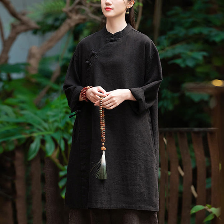 Buddha Stones Vintage Cotton Linen Blouse Women Long Sleeve Shirt Chinese Hanfu Top