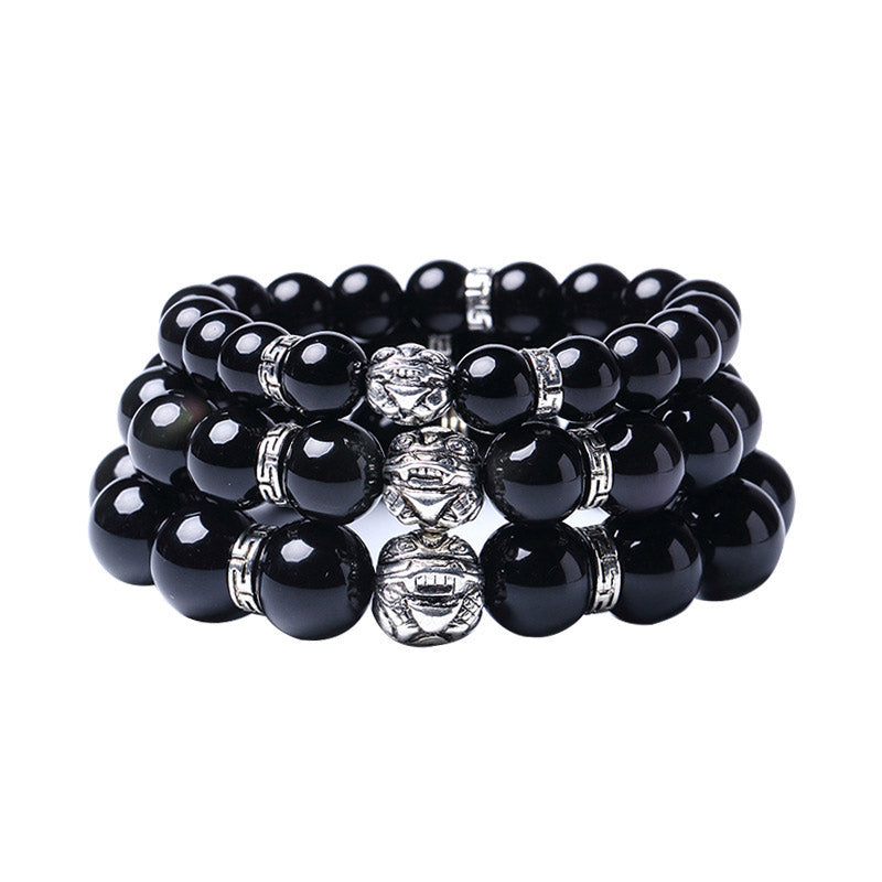 FengShui Natural Rainbow Obsidian PiXiu Blessing Bracelet