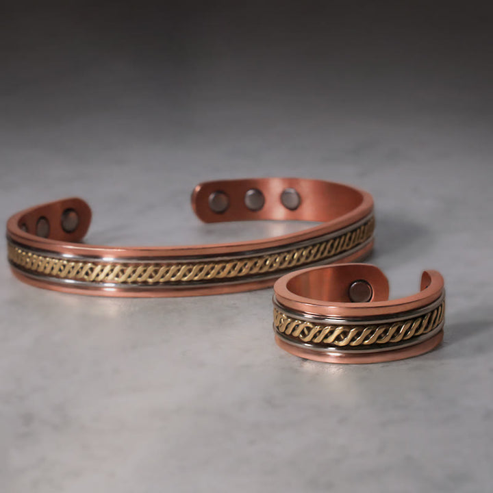 Buddha Stones Magnetic Copper Balance Adjustable Cuff Bracelet Bangle Ring - Set (Ring&Bracelet) - image 3