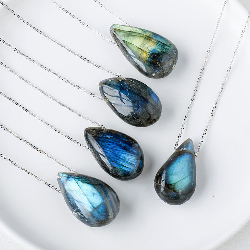 Buddha Stones Labradorite Water Drop Support Healing Necklace Pendant - Labradorite(Glow Varies – Subtle to Strong) - image 0