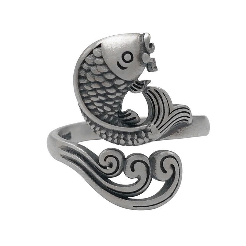 Buddha Stones 925 Sterling Silver Koi Fish Water Ripple Luck Wealth Ring - image 14