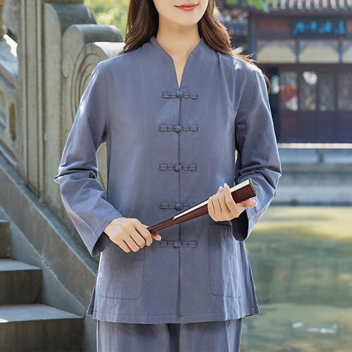 Spiritual Zen Practice Yoga Meditation Prayer Uniform Cotton Linen Clothing Women's Set - Blue - US18，UK/AU22，EU50 (6XL) - image 8