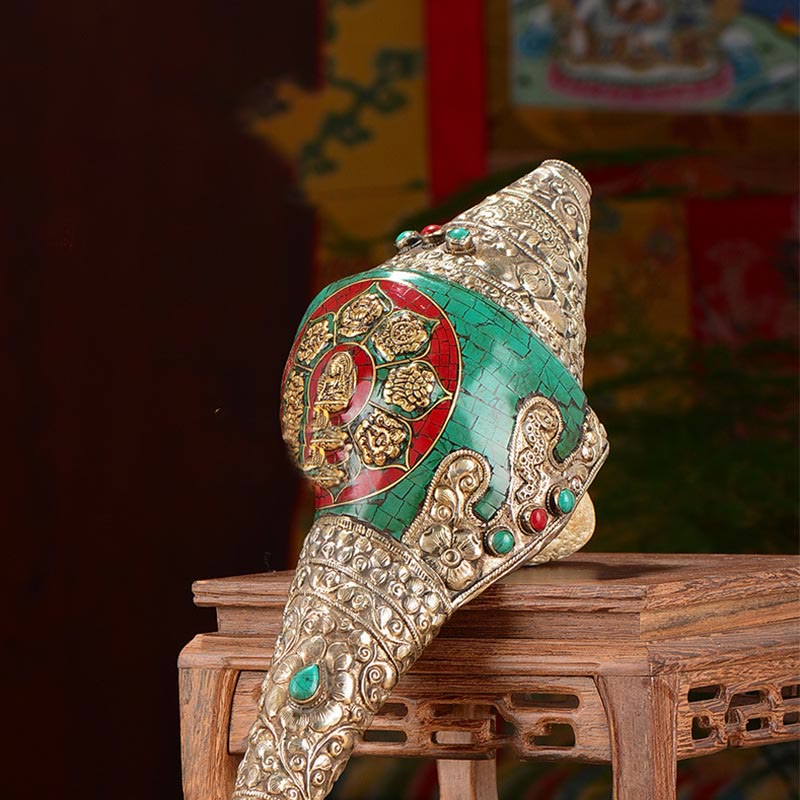 Tibetan Handmade Engraved Shankha Double Dorje Buddha Conch Shell Wealth Positive Decoration - image 11