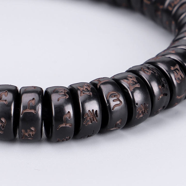 Buddha Stones Tibetan Coconut Shell Beads Engraved Om Mani Padme Hum Mantra Positive String Bracelet - image 2