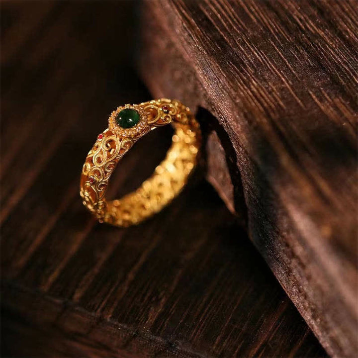 925 Sterling Silver Cyan Jade Success Luck Ring - image 3