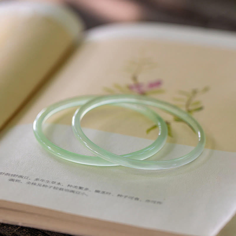 Buddha Stones Natural Green Chalcedony Strength Courage Cuff Bangle Bracelet - image 1