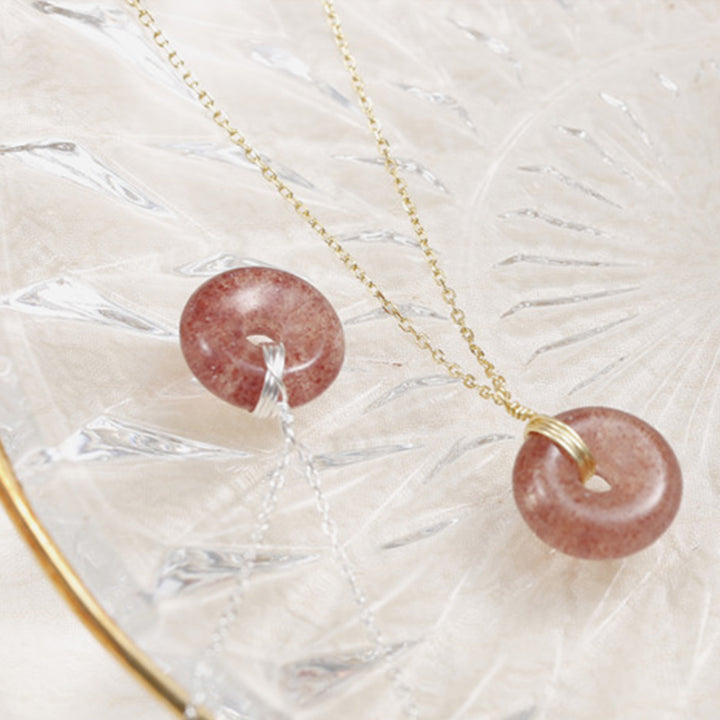 925 Sterling Silver Strawberry Quartz Healing Positive Necklace - image 11