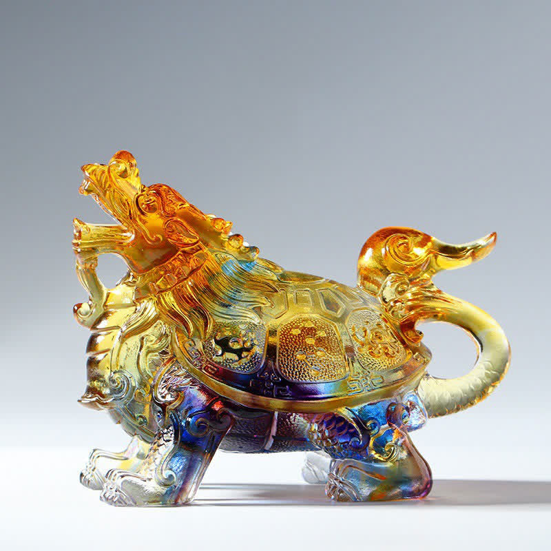 Feng Shui Dragon Turtle Handmade Liuli Crystal Art Piece Home Office Decoration - image 0