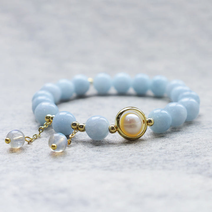 Buddha Stones Aquamarine Pearl Healing Moonstone Beads Charm Bracelet