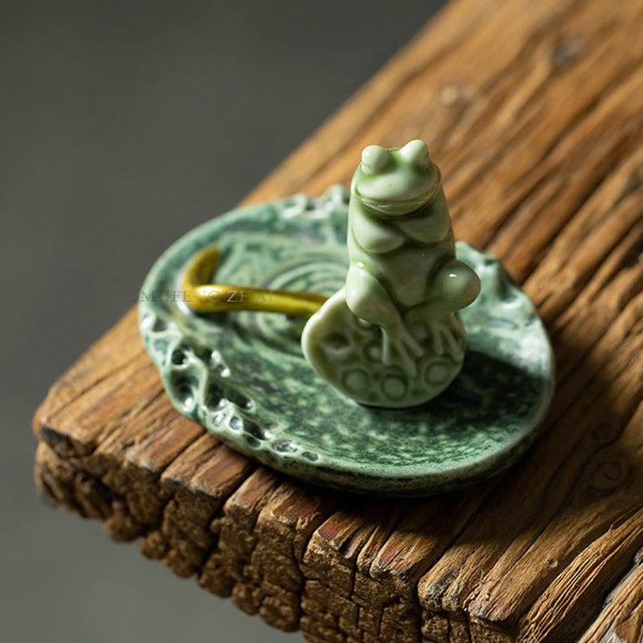 Buddha Stones Leaf Meditation Frog Pattern Healing Ceramic Incense Burner Decoration