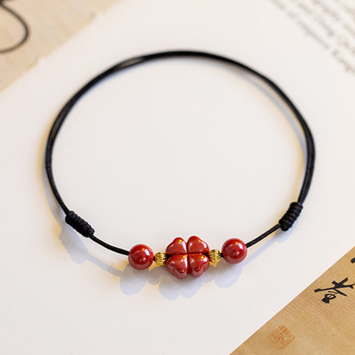 FREE Today: Blessings and Luck Four Leaf Clover Cinnabar Red String Protection Bracelet