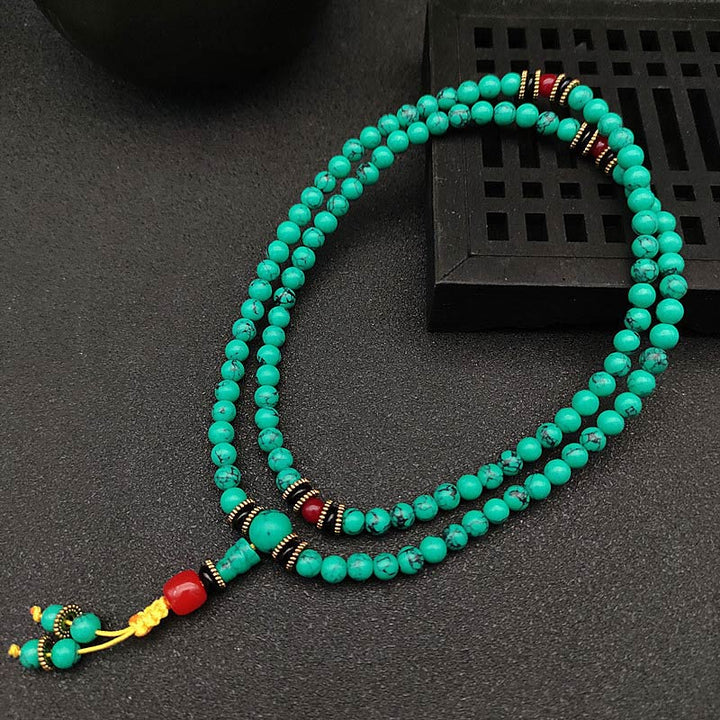 Buddha Stones Tibetan Turquoise Healing Mala Bracelet