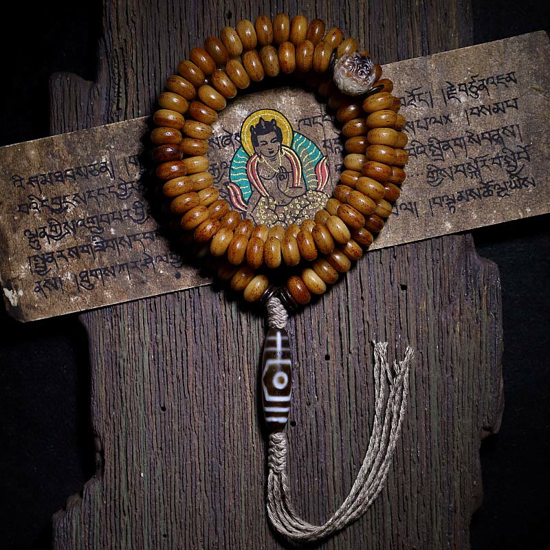 Buddha Stones Tibet 108 Mala Beads Yak Bone Three-eyed Dzi Bead Keep Away Evil Spirits Bracelet