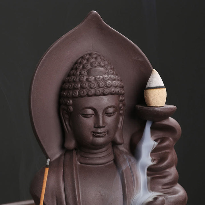 Tibetan Avalokitesvara Buddha Lotus Healing Backflow Smoke Fountain Incense Burner