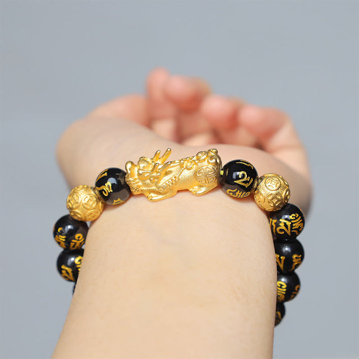 Buddha Stones FengShui PiXiu Obsidian Wealth Bracelet