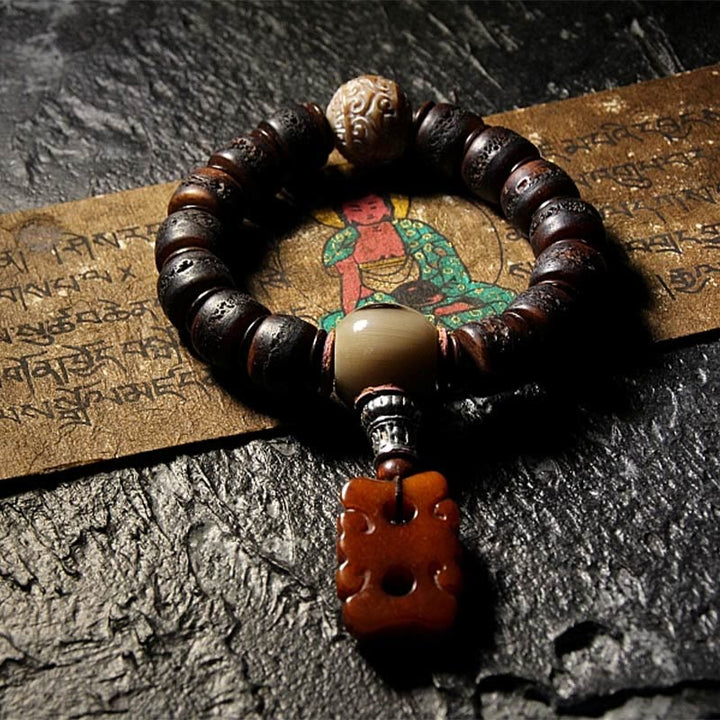 Buddha Stones Tibetan Yak Bone Dzi Bead Turquoise Keep Away Evil Spirits Bracelet